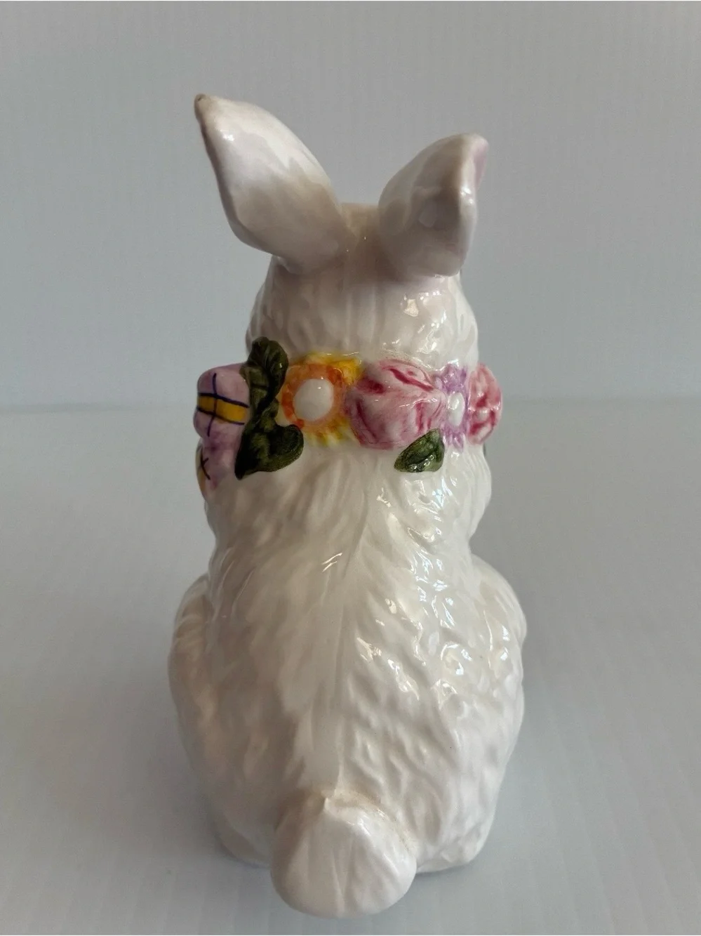 Y2K White Ceramic Bunny Pink Bow Floral Necktie Small Figurine Farmhouse
